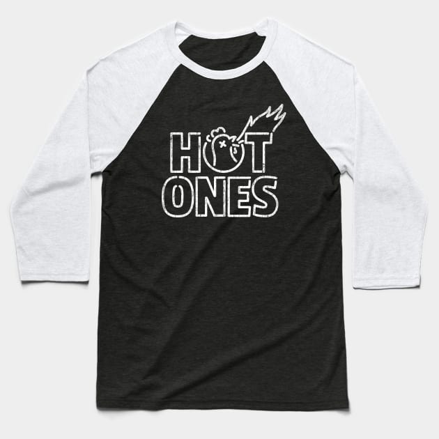 Hot Ones White Baseball T-Shirt by Super Cell Art